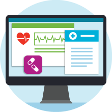 Illustration of a remote patient monitoring system showing real-time health data.